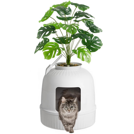 Lifewit Litter Box Cat with Faux Plant & Scoop, Hidden Enclosure Litter Tray with Odor Control & Carbon Filter in Living Room, Bedroom, Corner, White Lifewit