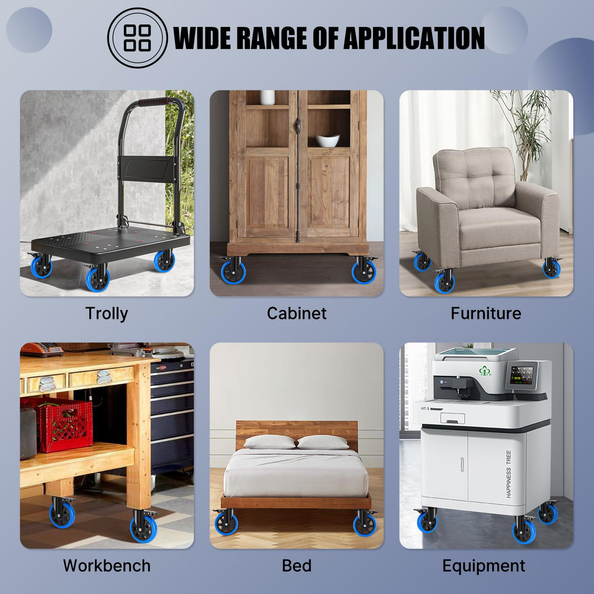 Humagineer 6 Inch Heavy Duty Casters Set of 4, 2600 Lbs Casters, Safety Swivel Casters with Brake, No Noise Top Polyurethane Plate Wheels for Industrial, Furniture, Equipment (Free Hardware Kits) Humagineer