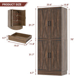 Unikito 71" Farmhouse Kitchen Pantry Storage Cabinet with Barn Doors, Adjustable Shelves & Drawer Organizer, Versatile Tall Storage Cupboard for Dining Room, Bathroom, Utility Room, Weathered Brown Unikito