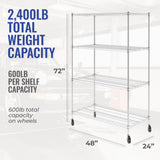 SafeRacks NSF Certified Storage Shelves, Heavy Duty Steel Wire Shelving Unit with Wheels and Adjustable Feet, Used as Pantry Shelf, Garage or Bakers Rack Kitchen Shelving - (24"x48"x72" 4-Tier) SafeRacks