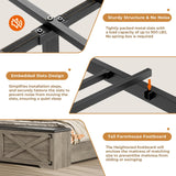 DICTAC Farmhouse Bed Frame Queen Size with Storage Headboard, Charging Station and Ottoman Rustic Queen Platform Bed Frame with Led Lights,Metal Slats Support,No Box Spring Needed,Oak Gray DICTAC