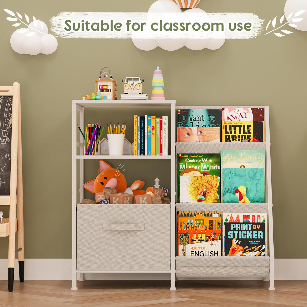 Kids Bookcases Montessori Bookshelf Nursery Book Shelves And Toy Storage With Drawer Childrens Toddler Bookshelf Sturdy Metal Kid's Toy Storage Organizer For Kids' Rooms Playroom kindergarten Aokitsink