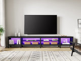 WAMPAT TV Stand for 100 Inch TV with 16 Changable LED Lights, Black Entertainment Center for 80 85 90 inch TV Console Table with 6 Cubby Storage for Living Room Bedroom, 95 inch WAMPAT