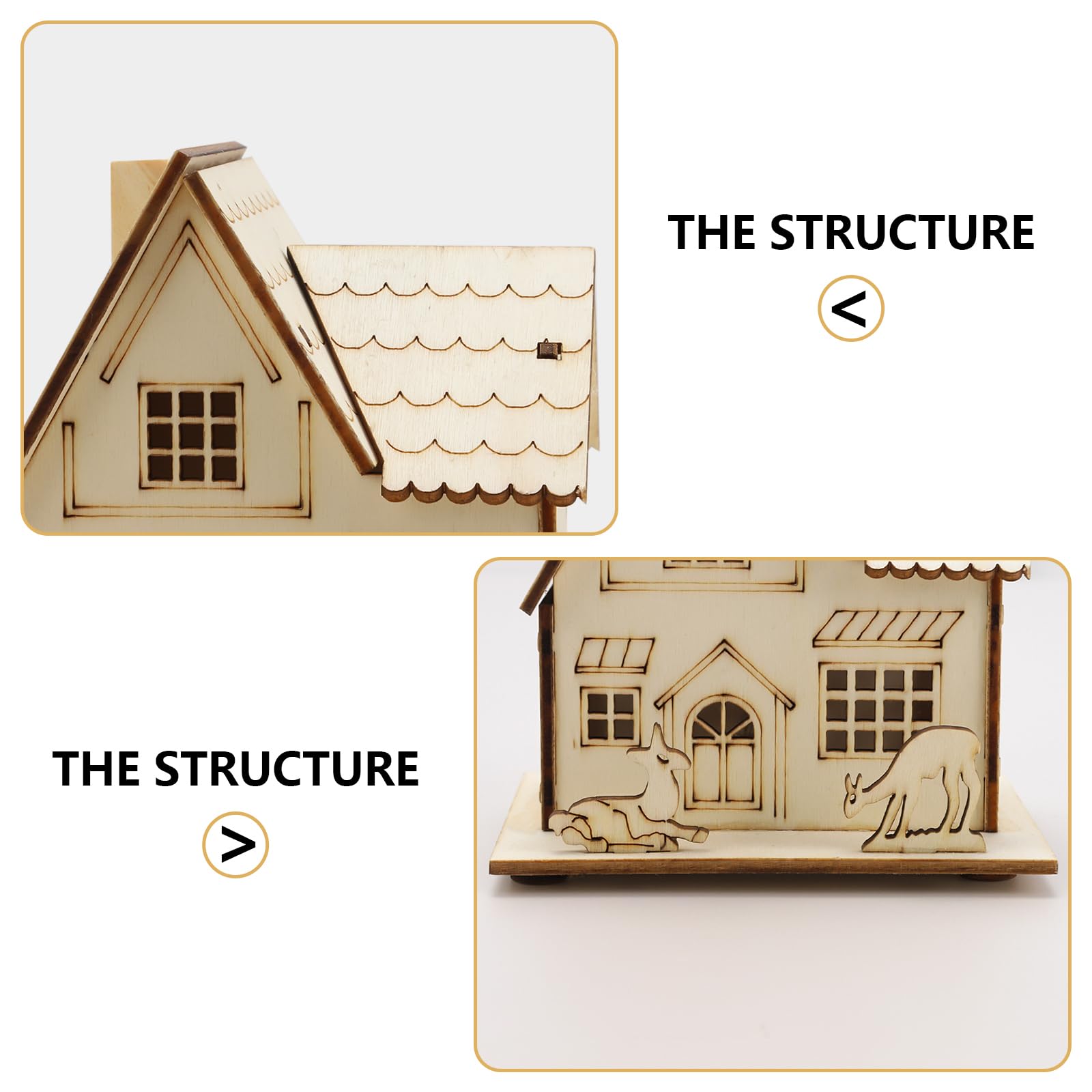 Junger 3-Pieces LED Christmas Village Houses Set Christmas Wooden DIY Unfinished Puzzle Christmas Luminous House Decoration Santa Claus Festival Decoration Wooden Crafts Home Desktop Decorati - WoodArtSupply