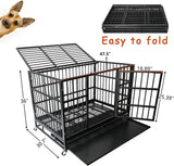 WOKEEN 48/38 Inch Heavy Duty Dog Crate Cage Kennel with Wheels, High Anxiety Indestructible, Sturdy Locks Design, Double Door and Removable Tray, Extra Large XL XXL WOKEEN