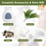 PETSITE White Plant Litter Box, Cat Hidden Litter Box Enclosure with Artificial Plant, Advanced Odor Removal System, Detachable Door Curtain, Cat Litter Scoop, Large Planter Litter Box PETSITE