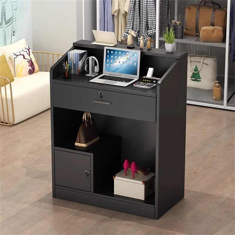 Reception Desk with Counter,Small Front Desk with Drawer & Cabinet,Reception Counter for Small Spaces,Retail Checkout Counter for Clothing Store Lobby Beauty Salon Generic