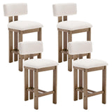 RIVOVA 26 inch Farmhouse Bar Stools Set of 4 Sherpa Upholstered Kitchen Stool Wood Legs Boho Pub Stools with Back Modern Counter Height Bar Chairs Kitchen Island Barstools, White RIVOVA