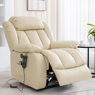 KIMOHOME Dual Motor Large Power Lift Recliner Chair Recliners for Elderly, Infinite Position Recliner Chair with Heat and Massage, Breathable Leather(Beige)