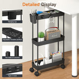 Sevenblue Slim Storage Rolling Cart with Wheels, 2 Pack 3 -Tier Rolling Cart Bathroom Organizers and Storage, Utility Cart for Laundry Room Organization, Bathroom and Kitchen Narrow Places, Black Sevenblue