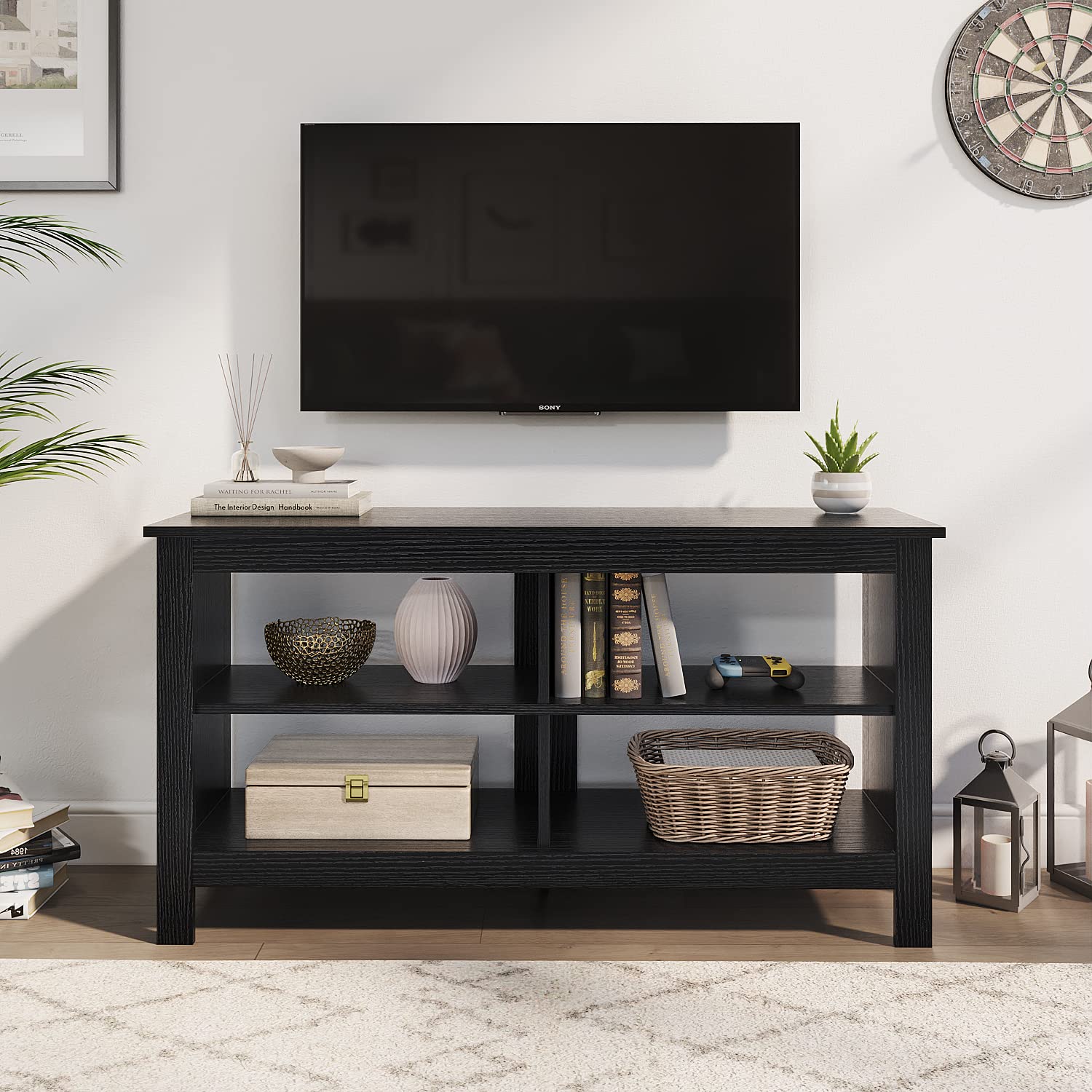 Panana Black TV Stand for 50 inch TV, Storage Shelves, Entertainment Center, Media Console, Living Room, Bedroom - WoodArtSupply