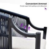 PURPLE LEAF 9 Pieces Outdoor Dining Set All Weather Wicker Patio Dining Set with Rectangular Aluminum Table and Modern Armrest Dining Chairs for Garden Deck Backyard Kitchen, Grey PURPLE LEAF