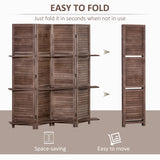 HOMCOM Room Divider, 4 Panel 67" Tall Wood Privacy Screen with 3 Display Shelves, and Folding Storage for Bedroom or Home Office, Walnut HOMCOM