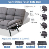 MUUEGM Futon Sofa Bed Couch Memory Foam Futon Convertible Couch Bed Sleeper,Modern Love Seat Daybed Sofa for Living Room,Small Space,Office,71",Adjustable Backrests Armrests,Grey MUUEGM