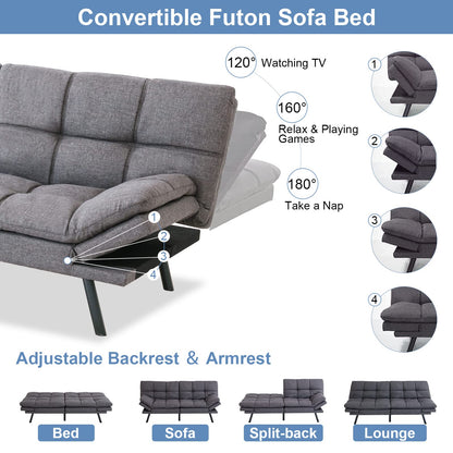 MUUEGM Futon Sofa Bed Memory Foam Futon Sofa Bed Convertible Sleeper Couch Bed,Modern Futon Couch Love Seat w/Adjustable Armrests,for Living Room Compact Spaces Offices Apartment,Studio,Grey - WoodArtSupply