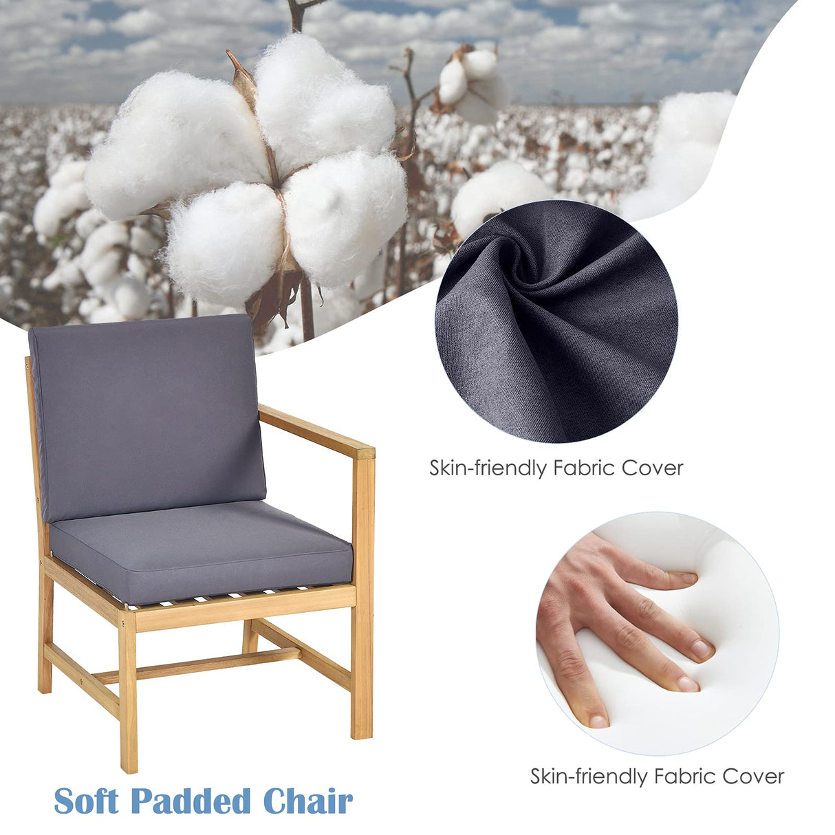 DORTALA Acacia Wood Patio Set, 3-Piece Wooden Love Seat with Cushions &Table, 2-Seater Outdoor Furniture Set, Patio Conversation Set for Garden Backyard Balcony Patio Poolside DORTALA