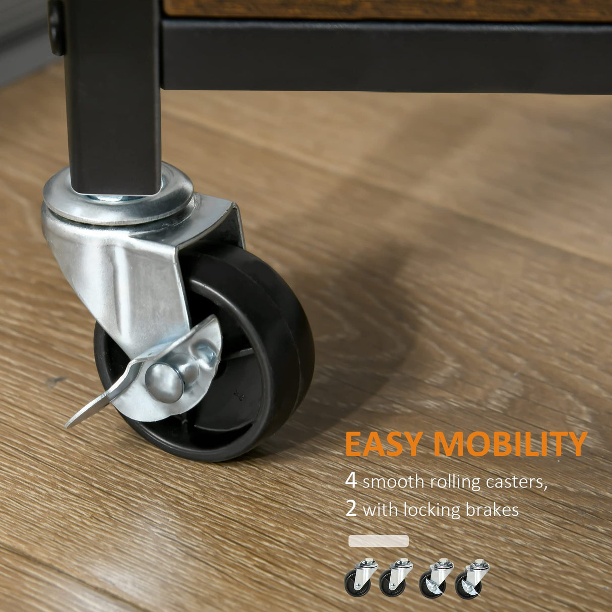 HOMCOM Industrial Kitchen Cart, Rolling Kitchen Island with Adjustable Shelf, Two Drawers, Sliding Barn Door Cabinet and Towel Rack, Rustic Brown HOMCOM