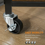 HOMCOM Industrial Kitchen Cart, Rolling Kitchen Island with Adjustable Shelf, Two Drawers, Sliding Barn Door Cabinet and Towel Rack, Rustic Brown HOMCOM