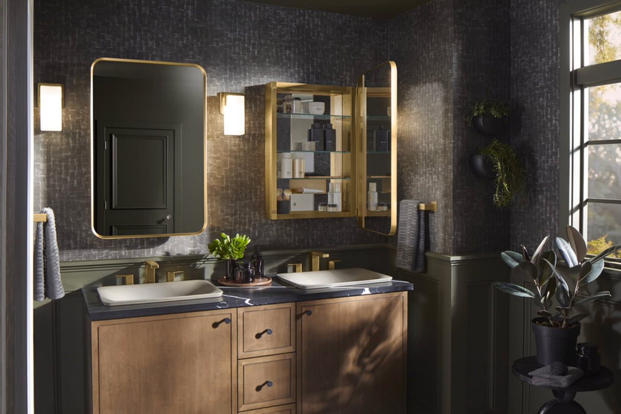 Kohler Verdera Medicine Cabinet, 22" x 34", Rectangular Design, Mirrored Interior, Adjustable Glass Shelves, Rustproof, Moderne Brushed Gold, K-35570-BGL Kohler