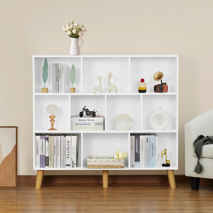 YAHARBO Modern White 10-Cube 3-Tier Bookshelf with Legs for Stylish Storage