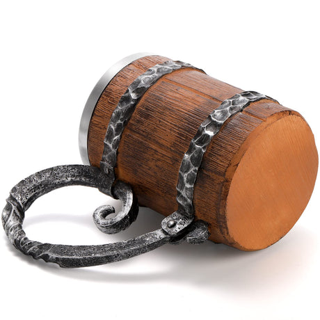 Yopay Wooden Barrel Beer Mug, Double Wall Stainless Steel Vintage Beer Cup, Handmade Medieval Cocktail Wooden Stein Drinkware with Handle, Antique Bucket Mug for Men Coffee Beverage Juice, 19OZ Yopay
