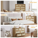 OAKHAM HOME 7 Drawers Dresser, Rattan Dresser TV Stand for Bedroom Closet, Wood Chests of Drawers with Metal Handle and Wide Drawers, 52.76" W x 17.71" D x 31.69" H OAKHAM HOME