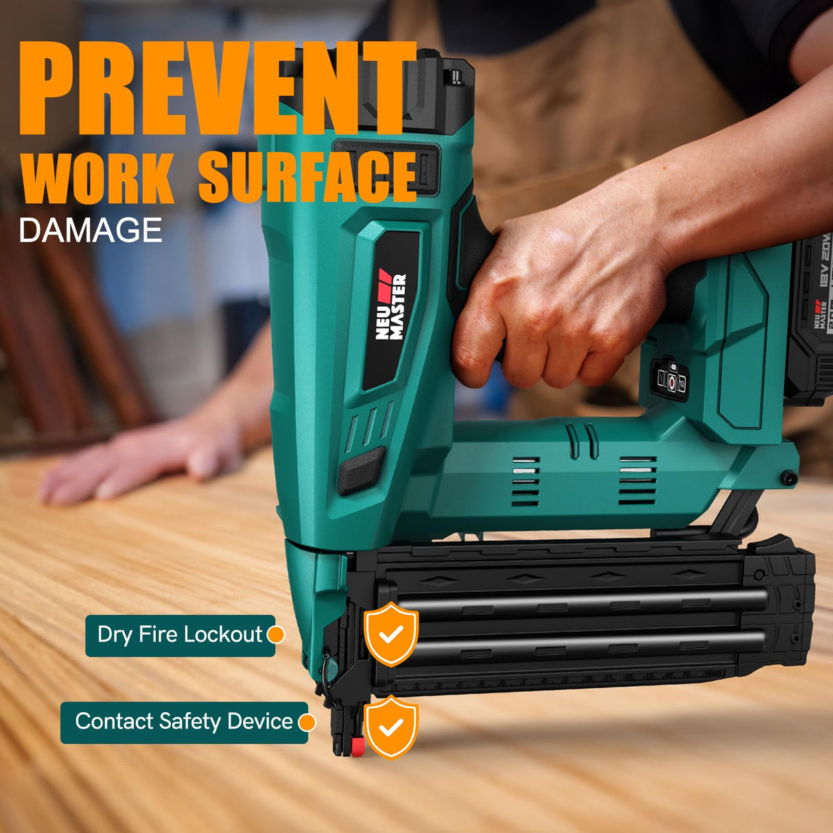 NEU MASTER Upgraded Brad Nailer, 18 Gauge Nail Gun Battery Powered with Brushless Motor, 20V Max Cordless Nail Gun, Adjustable Depth, Ideal for Roofing, Sheathing, Framing, Woodworking NEU MASTER