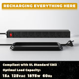 KAFAHOM Power Tool Organizer with Charging Station, Built in 8 Outlet Power Strip,Large 8 Drill Holder Wall Mount, Heavy Duty Metal Power Tool Storage Rack Tool Shelf for Garage Organization Black KAFAHOM