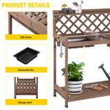 Aivituvin Potting Bench Outdoor with PVC Layer Wooden Planting Table with Sink & Lid Gardening Work Bench with Drawer, Shelf, Hook Aivituvin