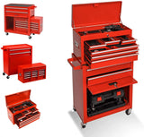 Clickoods Tool Chest Heavy Duty Rolling Tool Box with Cabinet 8-Drawer for Lockable & Removable Cabinet for Garage and Workshop - Red Clickoods