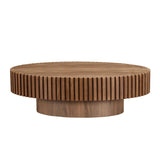 Kevinplus Walnut Oval Coffee Table - Modern Wood Coffee Table for Living Room, Contemporary Circle Fluted Drum Design, Easy Assembly (43.7'' x 24.8'' x 13.38'') kevinplus
