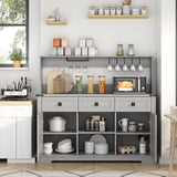 Gyfimoie Farmhouse Bar Cabinet with Hutch, Kitchen Buffet Cabinet with Storage Cabinet & 3 Sliding Drawers, Adjustable Shelf, Goblet Holder, Cup Hooks for Living Room, Dining Room Use (Grey) Gyfimoie