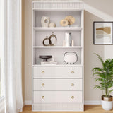 GarveeHome Bookshelf with Drawers 70.8" Fluted Bookcase, White Bookshelf 6 Tier Bookcase with Storage, Tall Book Shelf with Waved Design, Storage Cabinet with Open Shelf for Living Room Office GarveeHome