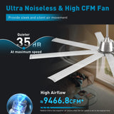 72 lnch lndustrial Smart Celing Fan with Light and Remote Control via WIFI Alexa,Large Celing Fan with 8 Brushed Nickel Aluminum Blades,6 Speed Noiseless DC Motor Indoor Outdoor Ceiling Fans for Patio Minislak
