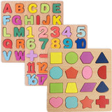 Wooden Puzzles for Toddlers, 3pack Alphabet Shape Puzzles for Kids 3 Wooden Montessori Toddler Puzzles Wooden Alphabet Number Shape Puzzles for Kids 3 Years Old Boys & Girls Winbar