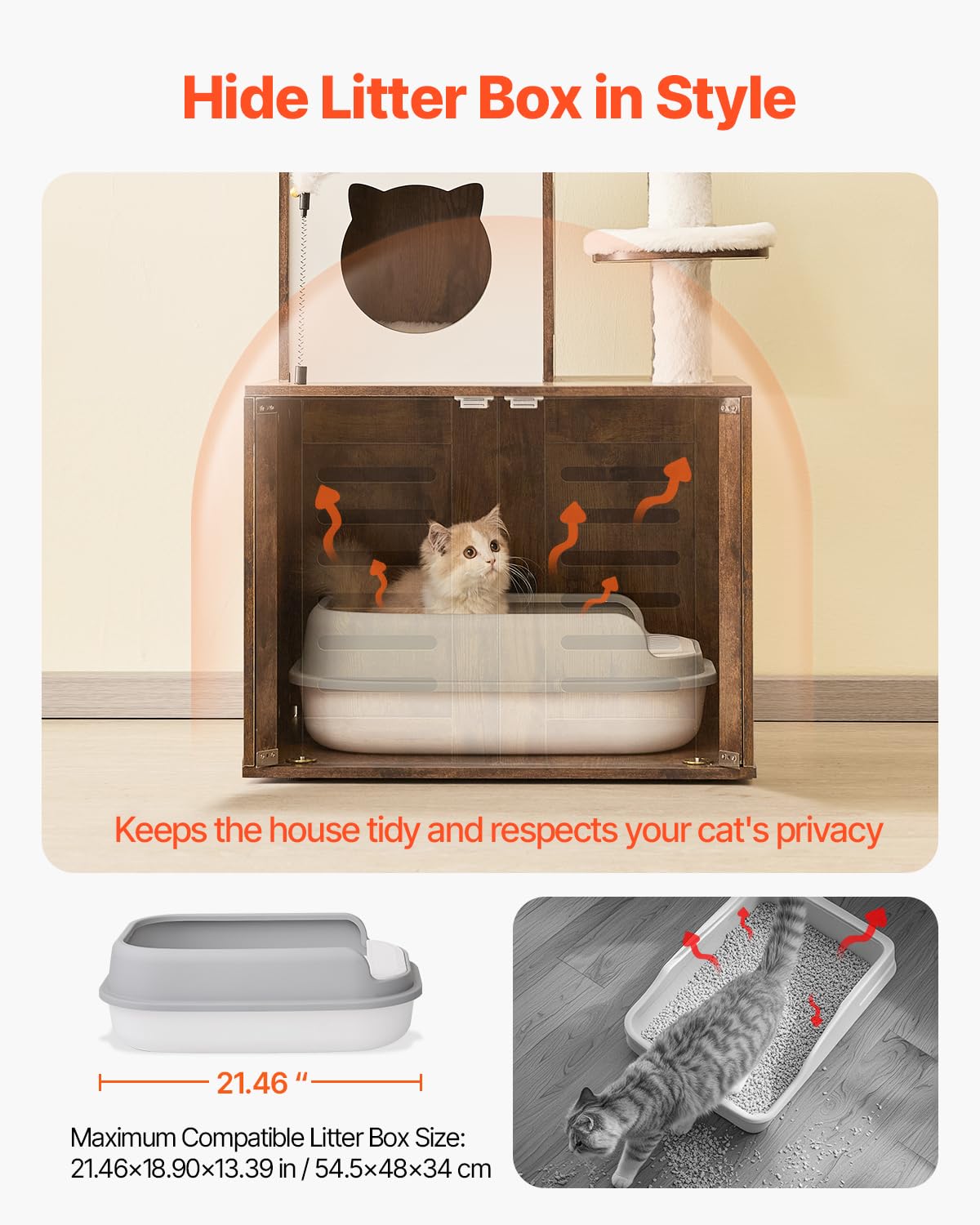 VEVOR Large Cat Tree with Litter Box Enclosure, 54.33 inches Tall, 2-in-1 Cat Tower, Multi-Level Cat Condo Furniture with Perches, Sisal Scratching Posts, Hammock, Big Kittens House for Indoor Cats VEVOR