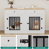 YITAHOME 60" Wooden Dog Crate Furniture with Removable Divider & Storage Drawers, Double Door Kennel with Locks for Medium and Large Dogs, Multi-Functional Dog Crate End Table for Indoor use, White YITAHOME