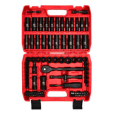 LLNDEI 3/8”Drive Impact Socket Set,Standard SAE(5/16 to 3/4-Inch) Metric Size(8-22mm), 95 Piece, CR-V Steel Deep&Shallow Kit, Adapters, Ratchet Handle, Screwdriver Bit Set, Spark Plug Socket, 6 Point LLNDEI