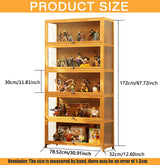 idhhco 5 Tier Curio Display Cabinet, Storage Cabinet with Acrylic Glass Door, Collectibles Toy Organizers Rack & Display Shelf, Kids Bookcase for Bedroom, Reading Nook, Toddler's Room, Bamboo idhhco