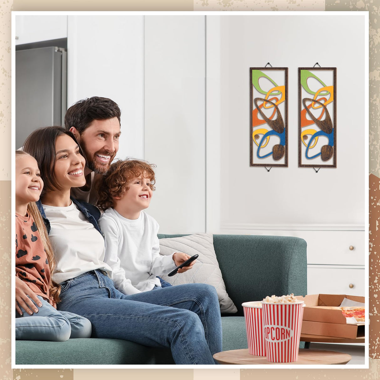 CroBlissful 2 Pcs Mid Century Wall Art Mid Century Modern Decor Elegance Wall Accents Wood Abstract Decor Geometric Panels for Interior Panel Wood Art for Home Living Room CroBlissful