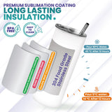 TAVIFY Sublimation Tumblers 20 oz Skinny Pack 12, Straight Double Insulated Polymer Wall for Vibrant Print, Blank Sublimation Tumbler Bulk with Lid, Straw & Shrink Wrap TAVIFY
