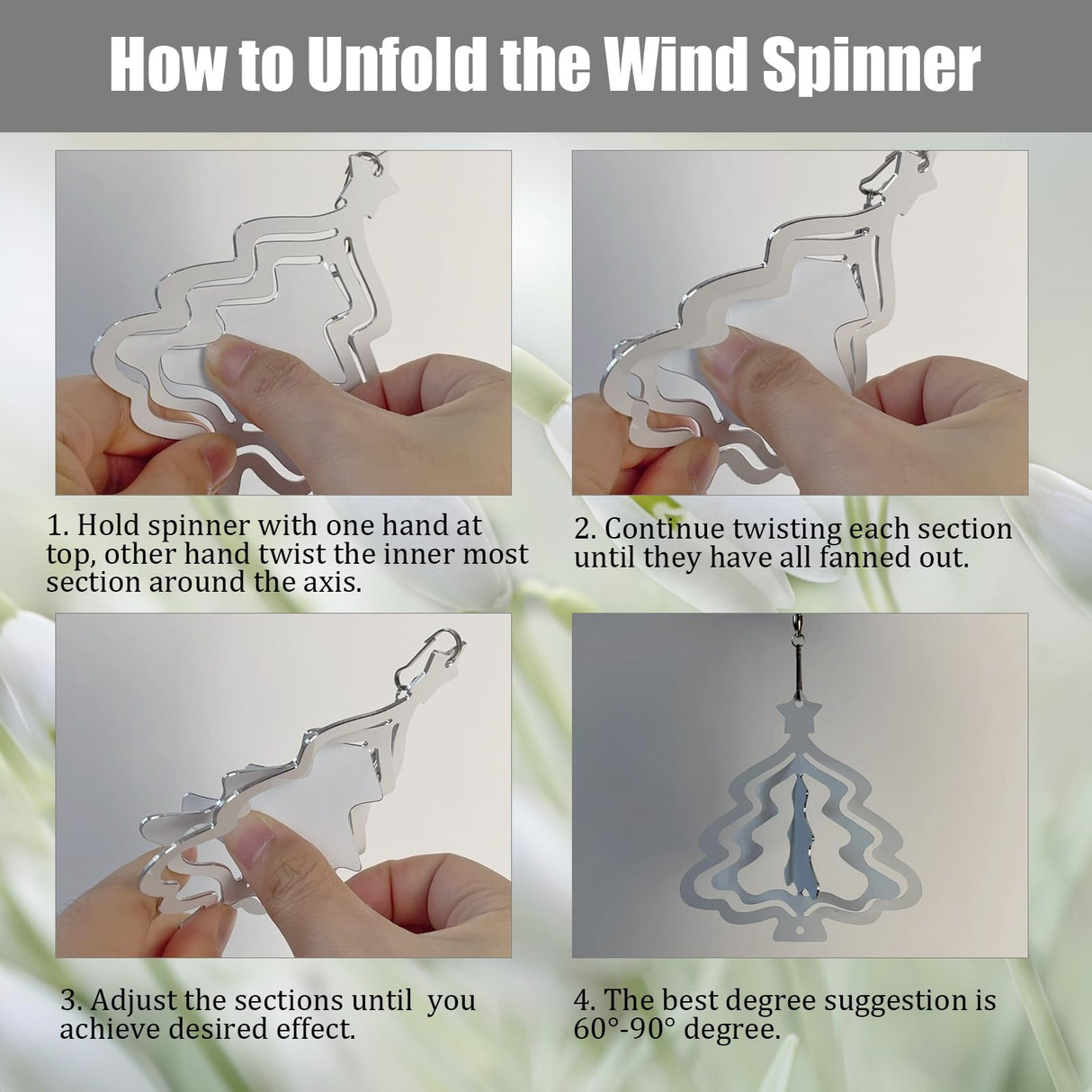 WindMage 12 Pack 4 inch Sublimation Wind Spinner Blanks 3D Aluminum Metal Wind Sculpture Kinetic Spinners for Yard Garden Indoor Art Sublimation Christmas Ornament Hanging Decoration (Xmas Tree) WindMage