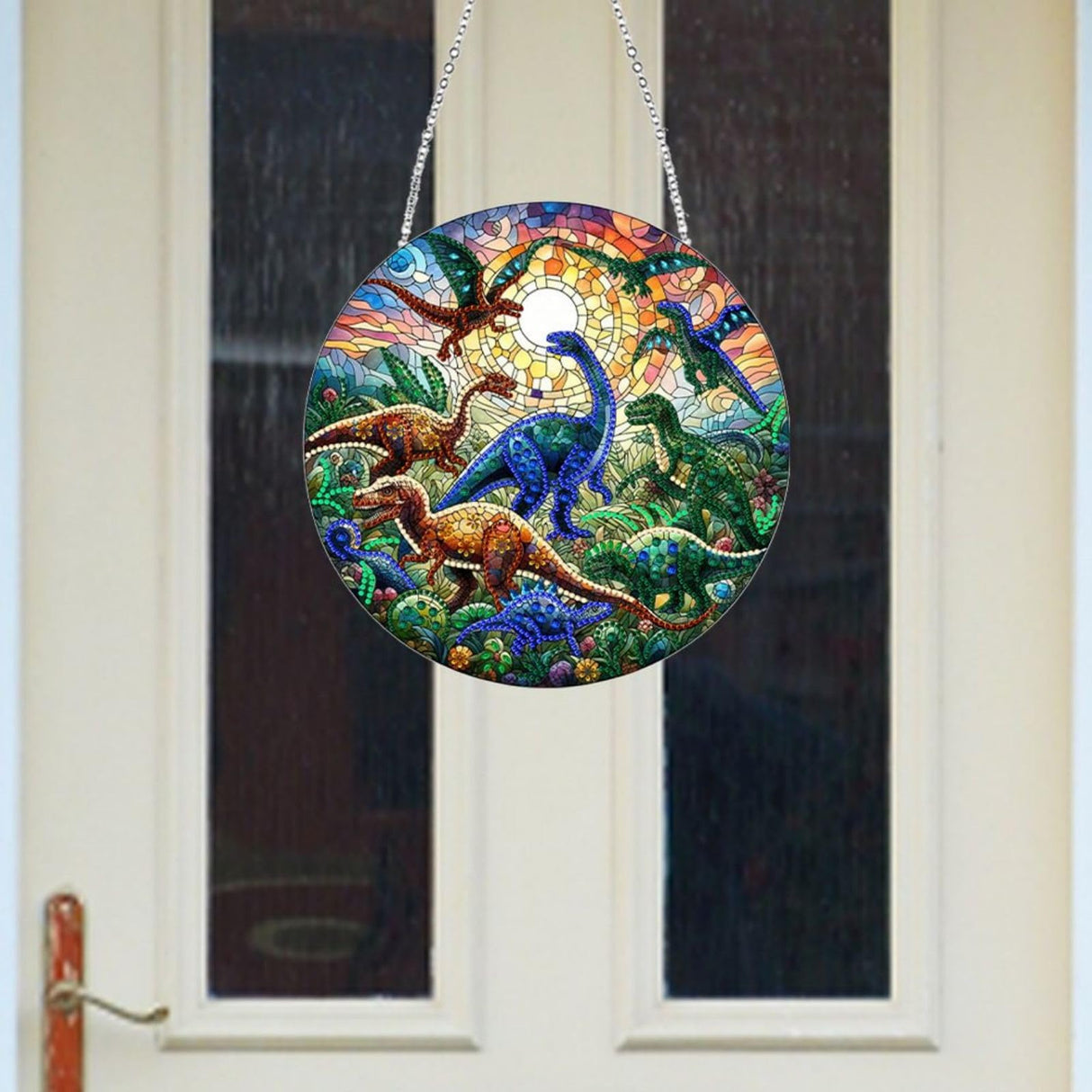 Generic DIY Hanging Diamond Pendant Special Shaped Crystal Diamond Art Painting Ornament Double-Sided Pattern Single Sided for Window Home Garden Wall Door Decor-Dinosaur WoodArtSupply