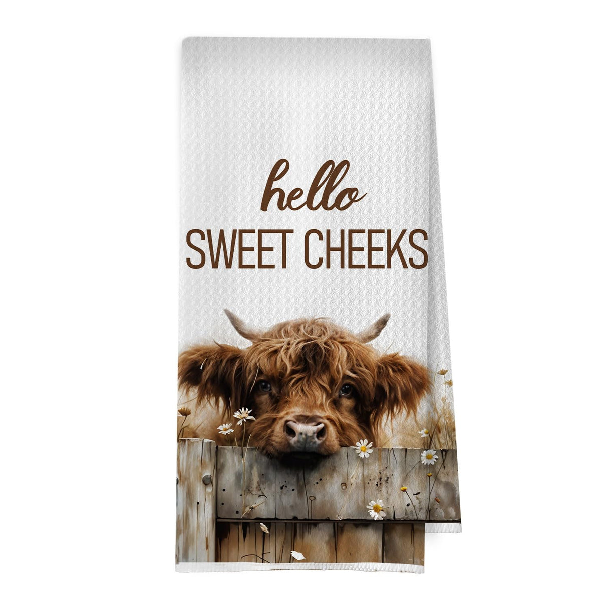 BlissfulAbon Hello Sweet Cheeks Highland Cow Bathroom Hand Towels 16x24 Inch, Farmhouse Highland Cow Kitchen Dish Towels Drying Cloth, Farmhouse Bathroom Kitchen Decor BlissfulAbon
