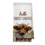 BlissfulAbon Hello Sweet Cheeks Highland Cow Bathroom Hand Towels 16x24 Inch, Farmhouse Highland Cow Kitchen Dish Towels Drying Cloth, Farmhouse Bathroom Kitchen Decor BlissfulAbon