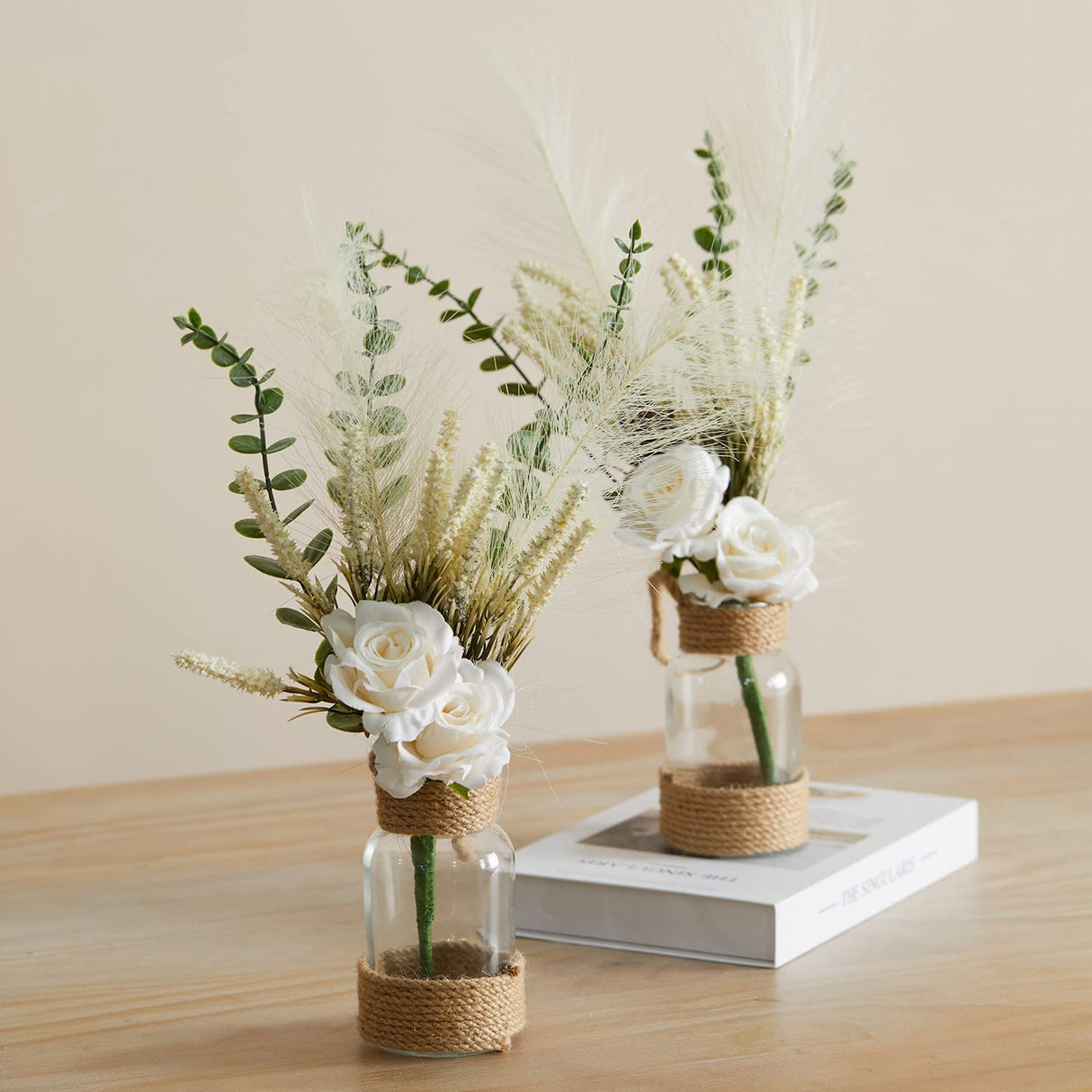 Anna's Whimsy 2PACK Mason Jar Sconce Wall Decor Rustic with Remote Control LED Fairy Lights - Artificial Flowers Spring Decorations for Home Bedroom Farmhouse(White Rose) Anna's Whimsy