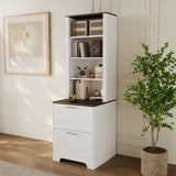 Garvee Bookcase with 2 File Drawers, 72in Tall Farmhouse Storage Cabinet Wooden Bookshelf with 2 Adjustable Shelves for Living Room Office Garvee