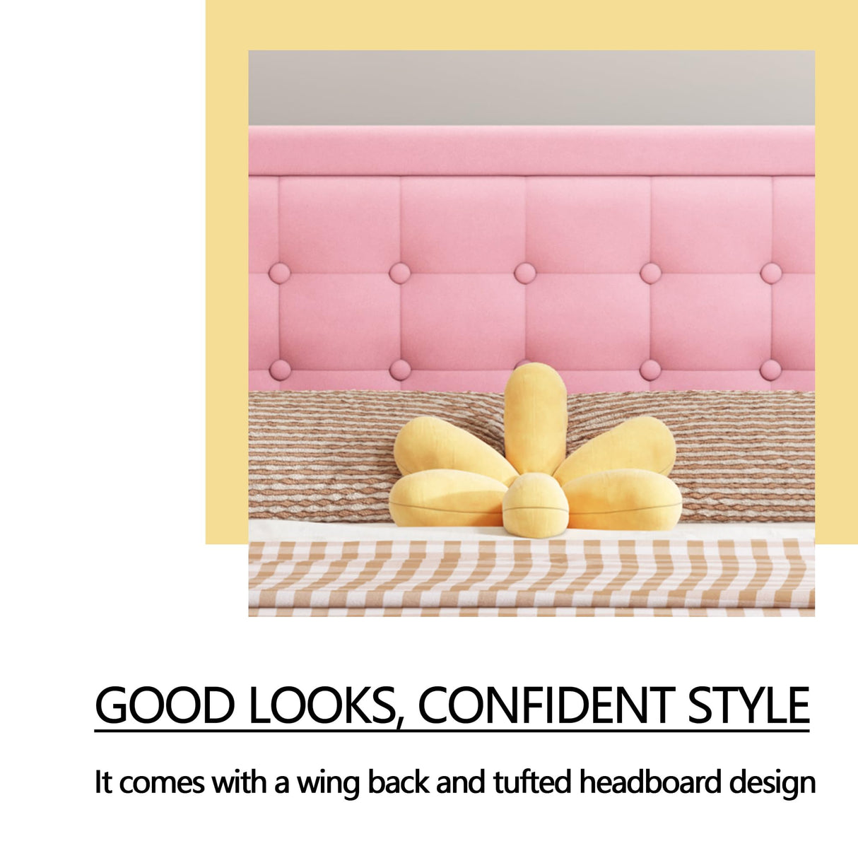 alazyhome Full Size Pink Modern Upholstered Platform Bed Frame with Button Tufting Headboard Solid Wood Slats Support No Box Spring Needed Easy Assembly alazyhome