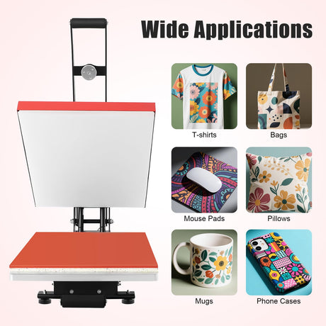 Magnetic Semi-Automatic Heat Press Machine, 16"x20" Sublimation High Pressure T-Shirts DIY Slide Out Vertical Version Printer, 1800W 12A Heat Printing Presses Transfer Machine for Mug Hat Plate Cap GOSHET