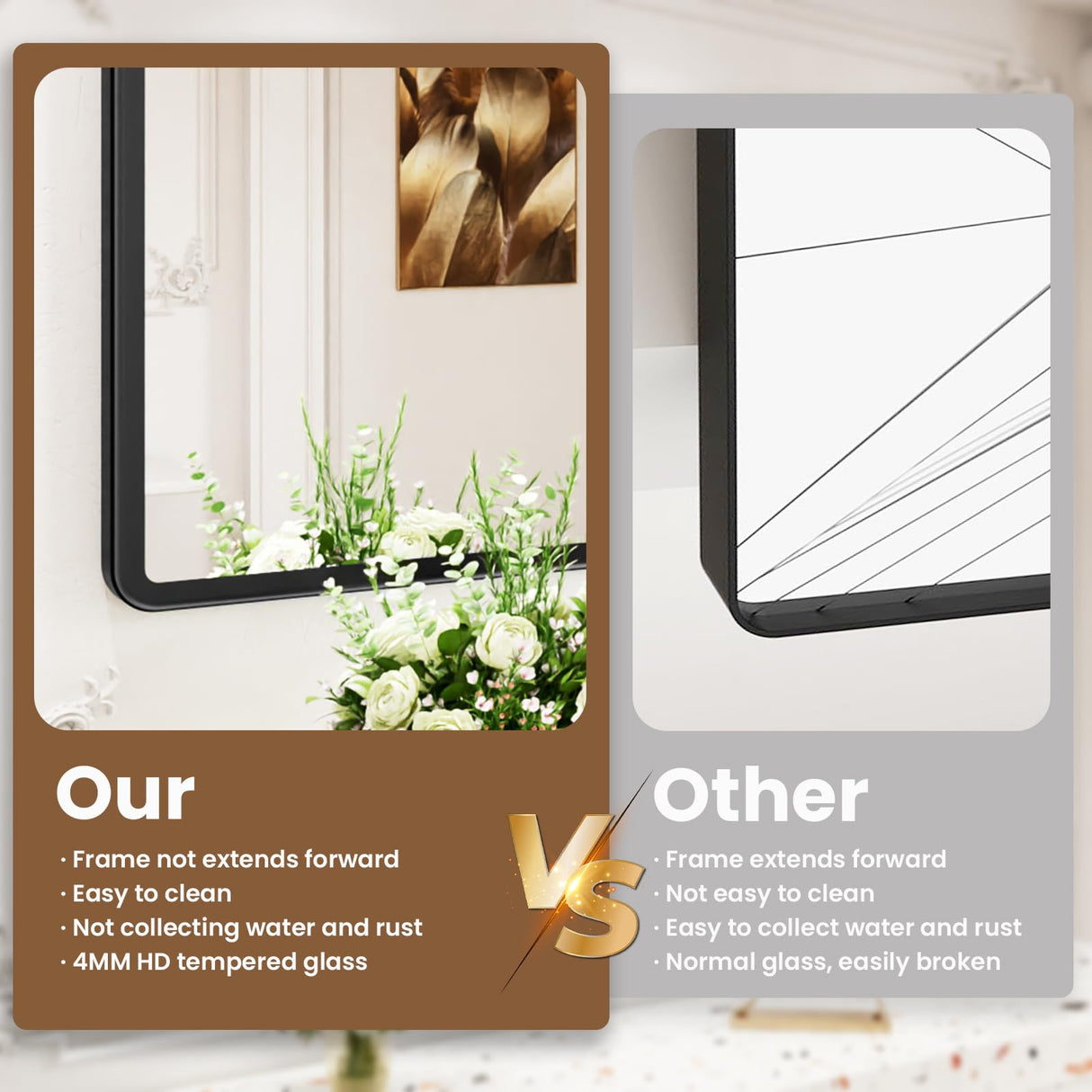 pertetey New Upgrade 55X30 Inch Wall Mounted Bathroom Mirror, Black Metal Frame Rounded Rectangle Mirror, Bathroom Vanity Mirror with Tempered Glass for Washroom Bedroom Living Room pertetey